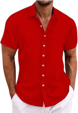 Generic Mens Short Sleeve Shirt Stretch Stain Shield Plain Shirts Regular Fit Business Blouse Casual Smart Button Down T-Shirt,Red,3XL