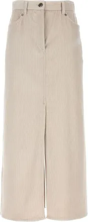 Brunello Cucinelli Latte Pinstripe Midi Skirt, Brand Size 42 (US Size 8)