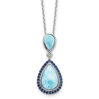 Diamond2Deal Sterling Silver Blue Cubic Zirconia and Larimar Necklace 16 with 2 Ext