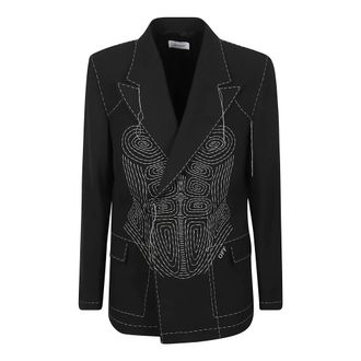 Off-white Jassen, Heren, Zwart, M, Wol, Zwart Wit Smokingjasje