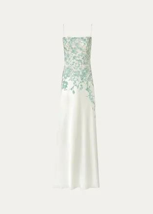 Costarellos Jennan Sleeveless Sequined Lace Satin Trumpet Gown