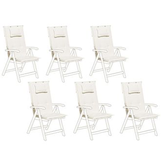 Beliani Beliani - Conjunto De 6 Cojines Para Silla De Jard&iacute;n Blanco Crema Asiento Respaldo Comodidad Descanso Java/amantea
