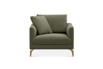 Castlery Lena Armchair Customized, (Performance Fleece) Moss (Brass Legs), Spill Resistant, Removable Covers for Chairs
