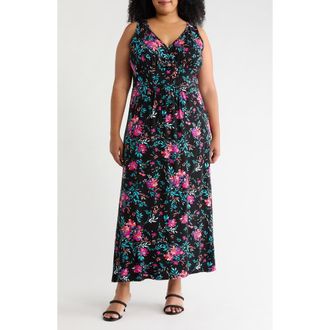 Loveappella Empire Waist Maxi Dress in Black/fuchsia at Nordstrom, Size 3X