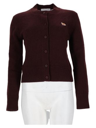 Maison Kitsun&eacute; Fitted Brown Wool Cardigan Sweater With Embroidered Logo