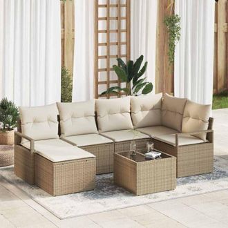 vidaXL Conjunto De Sof&aacute; De Jard&iacute;n Con Coj&iacute;n 7 Pcs Beige, Crema Vidaxl