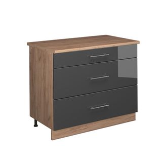 Vicco Mueble Bajo De Cocina Fame-line, Antracita Alto Brillo/roble Dorado, 100 Cm, Et Roble, Vicco