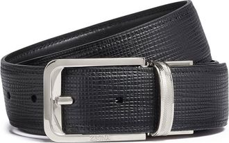 Ermenegildo Zegna leather engraved logo belt - men - CALFSKIN - 110 - Black