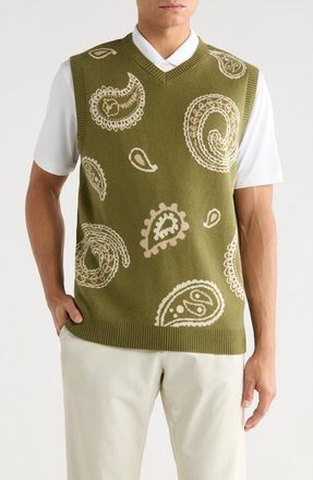 Malbon Golf Paisley Sweater Vest in Olivine at Nordstrom, Size Xx-Large
