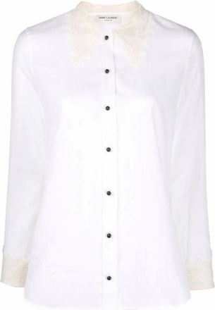Saint Laurent Camisa con detalle de encaje - Blouses & Shirts - Mujer - Blanco - M