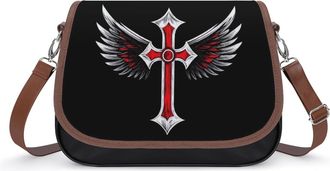 Generic Gothic Crosses Wings Small Womens Crossbody Bags Shoulder Handbag with Adjustable Strap for Travel
