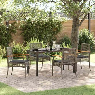 vidaXL Conjunto De Comedor De Jard&iacute;n 5 Pcs Gris Rat&aacute;n Sint&eacute;tico Vidaxl
