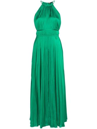 Maje pleated satin maxi dress - Green