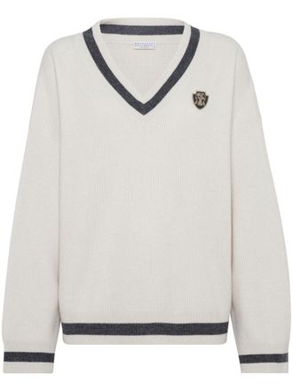 Brunello Cucinelli logo-patch sweater - women - Cashmere - L - White