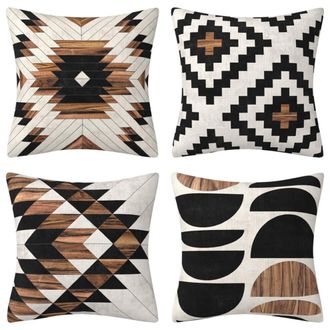 OEM Juego De Fundas De Coj&iacute;n Estilo Bohemio, Negro Y Marr&oacute;n Con Decoraci&oacute;n De Estampado Abstracto, Decoraci&oacute;n Para El Hogar, 45 X 45 Cm