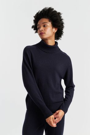 Chinti and Parker Navy Wool-Cashmere Raglan Rollneck Sweater