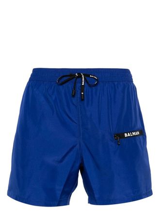 Balmain logo-print swimming shorts - Blue