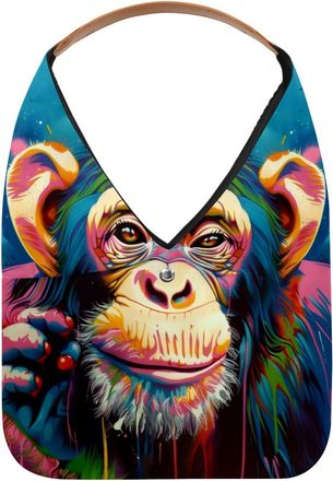 Generic Watercolor Splash Monkey Reusable Lightweight Grocery Bags - Foldable Into Compact Pouch, Washable & Sturdy, Multipurpose for Shopping and Travel