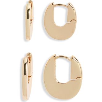 Open Edit 2 Pairs of Polished Huggie Hoop Earrings in Gold at Nordstrom