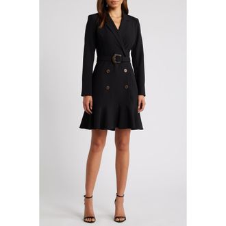 Eliza J Long Sleeve Belted Blazer Dress in Black at Nordstrom Rack, Size 14