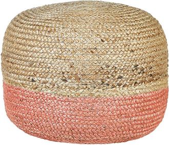 Beliani Beliani - Boho Round Pouffe Ottoman Jute eps Beads 50 x 50 x 40 cm Pink Duki