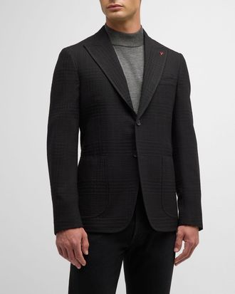 Isaia Mens Tonal Plaid Peak Sport Coat