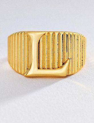 Luv AJ Initial Ridged Signet Ring
