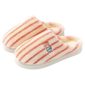Generic Mens Womens Plush Slippers Slip-On Striped Soft Fleece Fuzzy Indoor House Couples Slippers Memory Foam Soft Sole Warm Home Shoes Footwear Lightweight 