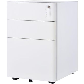 Vinsetto Cassettiera da Scrivania 3 Cassetti con Serratura e Rotelle Bianco - Vinsetto