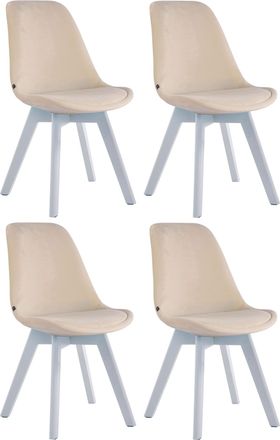 Clp Clp - Set De 4 Sillas De Comedor Borneo Tapizadas En Terciopelo Crema Blanco