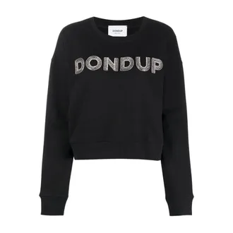 Dondup Hoodies & sweatvesten, Dames, Zwart, L, Katoen, Felpa Logo Strass