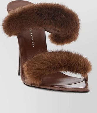 Giuseppe Zanotti leather fur-trim open-toe mules