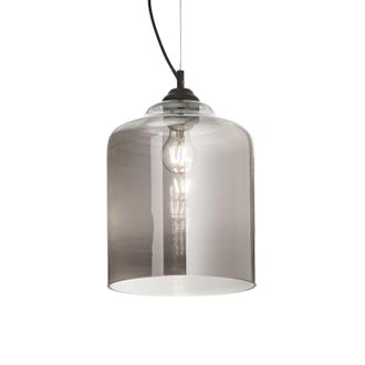 Netlighting Bistro 1 Light Dome Ceiling Pendant Black Smokey Grey Glass Square E27