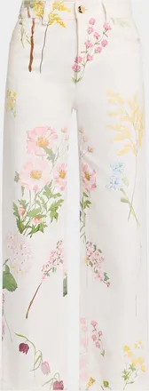 Oscar De La Renta Faded Mixed Botanical Straight-Leg Ankle Pants