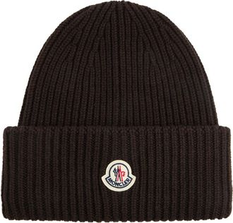 Moncler Logo Knitted Wool-blend Beanie - Brown
