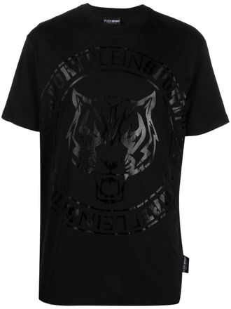Plein Sport Tiger logo-print T-shirt - men - Cotton/Polyester/Polyurethane/Spandex/Elastane - S - Black