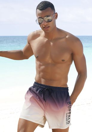 Buffalo Badeshorts BUFFALO Rick, Herren, Gr. XXL (58/60), N-Gr, orange (schwarz, orange), Microfaser, Microfaser, Polyester, Recycling-Polyester, Farbverlauf,