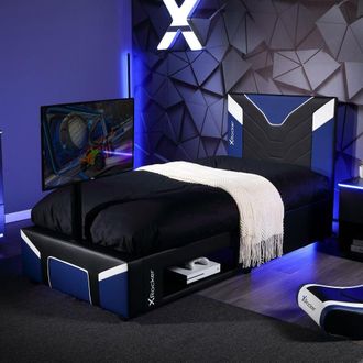 X Rocker Cerberus Twist TV Bed with Underbed Storage, Upholstered, up to 40 TV in Blue | Size: Single