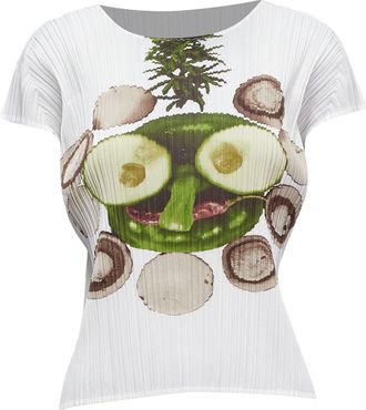 Issey Miyake Pleats Please Cucumber Mushroom Print Face Top