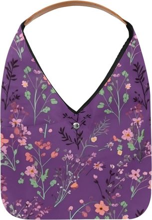 Generic Purple Floral Reusable Lightweight Grocery Bags - Foldable Into Compact Pouch, Washable & Sturdy, Multipurpose for Shopping and Travel