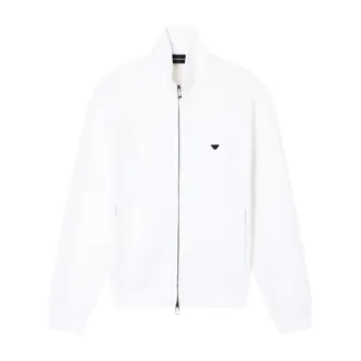 Emporio Armani Zip-throughs, male, White, Size: 3XL Double Jersey Full-Zip Sweatshirt