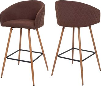 Hhg [nunca Usado] Juego De 2 Taburetes De Bar Hhg-201, Taburete De Bar Taburete De Barra Taburete De Cocina Con Respaldo, Aspecto Madera Metal, Tela/texti