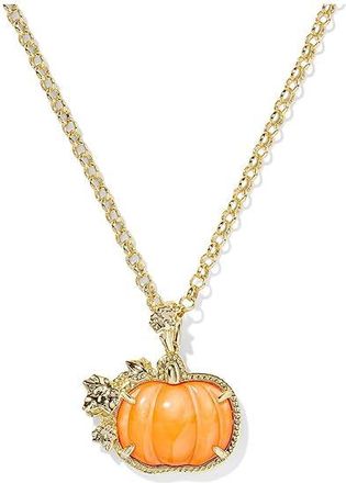 Kendra Scott Pumpkin Long Pendant Womens Necklace Womens Necklace Gold Orange Mother Of Pearl, Brass/Gold-Plated