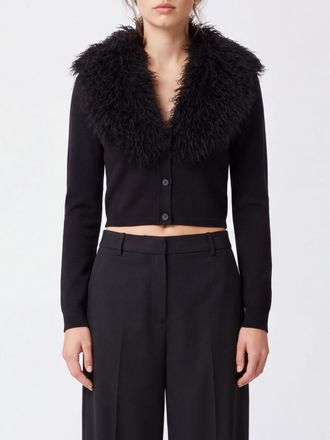 Twinset Cropped Wool Blend Cardigan with Faux Fur Details