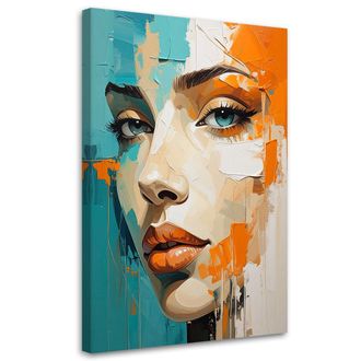 Feeby Cuadro En Lienzo, Mujer Retrato Turquesa Naranja, 80x120