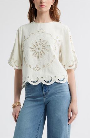 Treasure & Bond Eyelet Cotton Blend Top in Ivory Egret at Nordstrom, Size Xx-Small