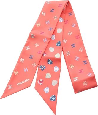 Chanel 1986-1988 heart-motif CC-logo scarf - Pink