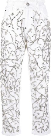 Philipp Plein crystal-embellished mom-cut leg jeans - women - Cotton/Cotton/Polyester - 29 - White