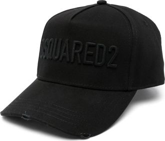 Dsquared2 Geborduurde Baseball Cap - Heren - Petten - Zwart - ONE Size - Katoen - Accessoires