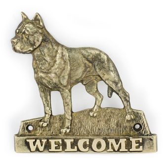 OEM American Staffordshire Terrier, Amstaff, Amstaf Iii: Placa De Bienvenida De Lat&oacute;n Con Un Perro, Placa De Bienvenida &Uacute;nica Con La Inscripci&oacute;n Welcome D